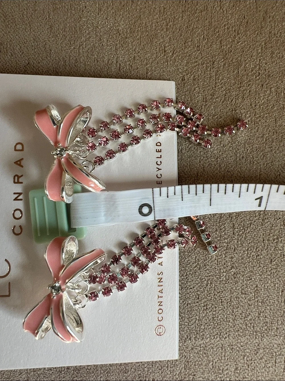 NWT LC Lauren Conrad Pink Enamel Bow Earrings with Pink Crystal Tassels
